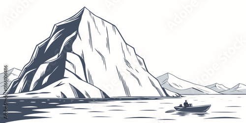 Solitary boat near an iceberg