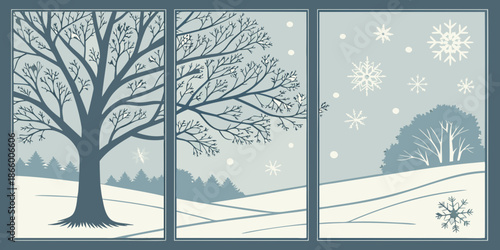 Winter landscape with snowflakes