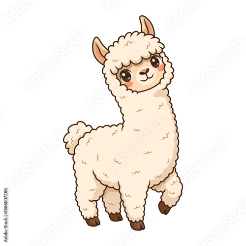 Cute cartoon alpaca illustration isolated on white background
