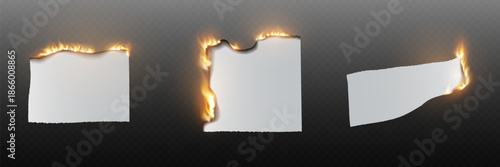 Paper with burning fire edge isolated on transparent background.