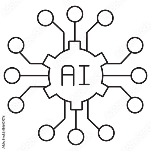 AI Neural Connections Icon, Artificial Neural Network, Digital Synapse Mind, Intelligent Neural Web, vector