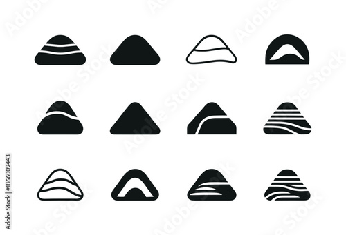 Diverse Mound Logos. Mound. Icon set. Set Logo of mound: archaeological mound. harmonious logo variations of the same emblematic concept, each with different