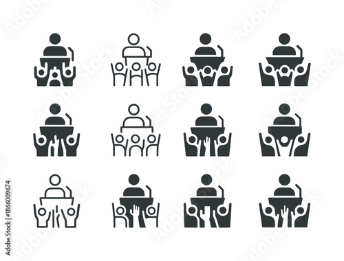 Motivational Speech Logos. Inspiring speeches or talks in motivational events. Icon set. Set Logo of inspiring speeches or talks in motivational events: