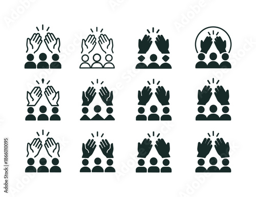 Applause Icon Variations. Applause from audience. Icon set. Set Logo of Applause from audience: Theater Applause Icon. harmonious logo variations of the same