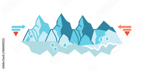 Mountain range with arrows