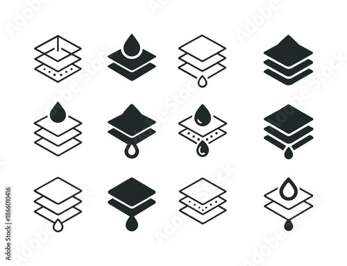 Water Treatment Icons. Water treatment. Icon set. Set Logo of water treatment: filtration layers. harmonious logo variations of the same emblematic concept,