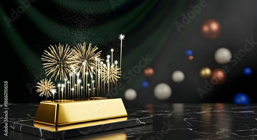 Wallpaper Mural Elegant golden fireworks emerge from a sleek base, symbolizing celebration, success, and premium moments. Torontodigital.ca