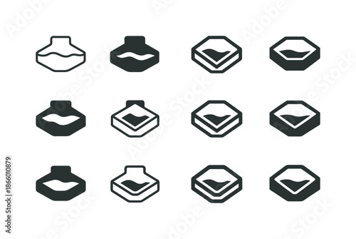 Laboratory Icon Variations. Laboratory floor. Icon set. Set Logo of laboratory floor: spill containment border. harmonious logo variations of the