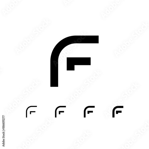 Letter F, digital alphabet cyber font, including set of four different letters, vector illustration 10EPS