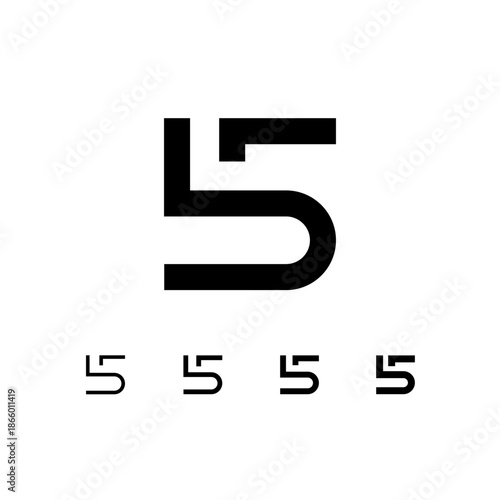 Number 5, digital numeral five, including set of four different cyber numbers, vector illustration 10EPS