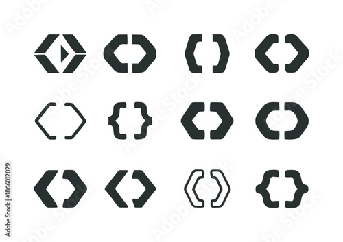 Programming Icon Variations. Programming. Icon set. Set Logo of Programming: code brackets {}. harmonious logo variations of the same emblematic concept, each