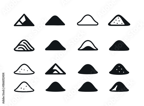 Mound Icon Variations. Mound. Icon set. Set Logo of mound: sand mound. harmonious logo variations of the same emblematic concept, each with different artistic