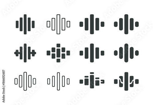 Music Logo Variations. song. Icon set. Set Logo of song: music equalizer bars. harmonious logo variations of the same emblematic concept, each with different