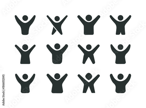 Inspirational Logo Icons. Inspirational. Icon set. Set Logo of inspirational: person with raised arms. harmonious logo variations of the same emblematic