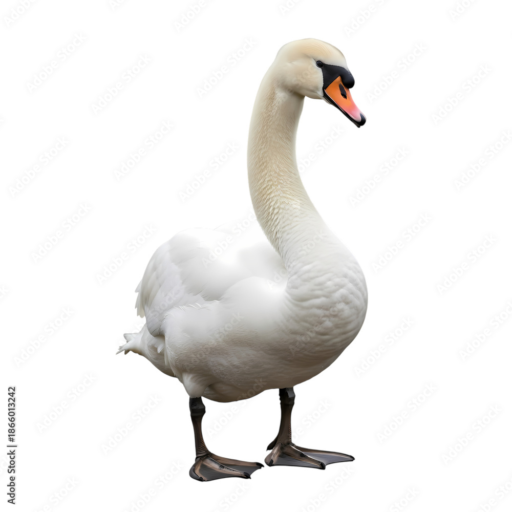 Obraz premium Elegant White Swan Standing, Beautiful Water Bird Background Removal