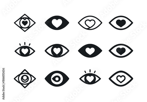 Psychology Attraction Icons. Understanding the psychology of attraction. Icon set. Set Logo of understanding the psychology of attraction: eye contact symbol.
