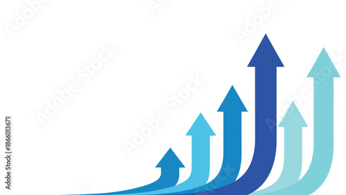 Upward growth chart design with multiple blue arrows pointing higher