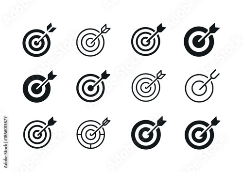 Champion Mindset Logos. The champion mindset. Icon set. Set Logo of The champion mindset: target and arrow. harmonious logo variations of the same emblematic