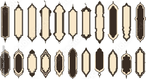 Vector illustration of a set of isolated wooden fences and metal knife tools featuring a black silhouette design pattern for decorative equipment objects