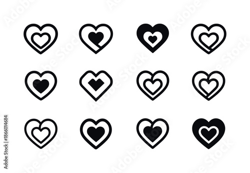 Intertwined Hearts Logos. The act of caring and nurturing loved ones. Icon set. Set Logo of the act of caring and nurturing loved ones: two hearts intertwined.