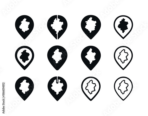 Landgrave Logo Variations. Landgrave. Icon set. Set Logo of Landgrave: territorial map marker. harmonious logo variations of the same emblematic concept, each