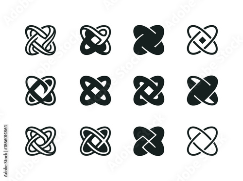 3D Print Iconography. 3D-printed objects in art and design. Icon set. Set Logo of 3D-printed objects in art and design: parametric design motif. harmonious