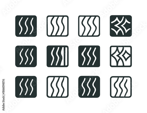 Noise Screen Icons. Noise protection screen. Icon set. Set Logo of Noise protection screen: Soundproof Panel Texture. harmonious logo variations of the same