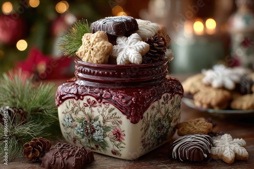Festive Cookie Jar with Chocolate Dipped