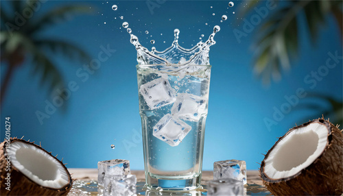 Refreshing Tropical Drink with Ice and Coconuts