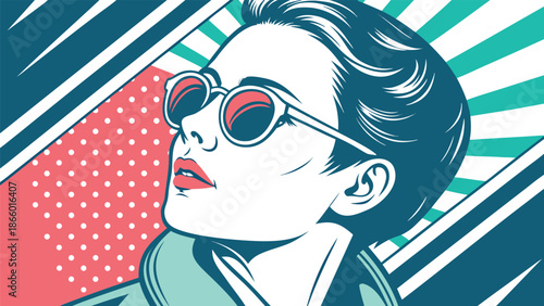 Stylish woman in glasses wearing a red dress fashion vector illustration