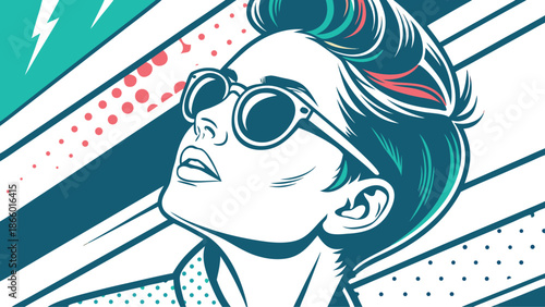 Stylish girl wearing headphones and a hat with sunglasses in a modern fashion vector illustration