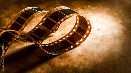 A roll of film on a brown surface