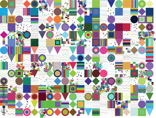 Vibrant geometric patterns in assorted shapes and colors