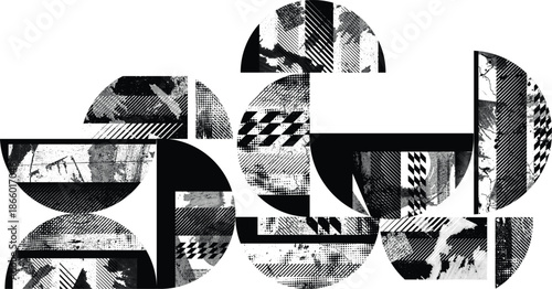 Half circles composition .Graffiti art design . Noise textured semi circles . Spray effect .Grunge texture .Art design forms.Distressed element .Rough roller paint semicircles .Vector 