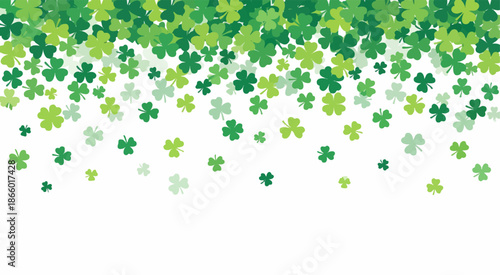 Collection of green shamrocks in various shades on white background.
