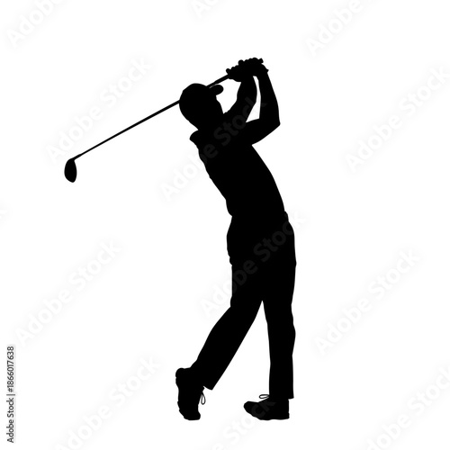 Silhouette of a golfer swinging golf club.