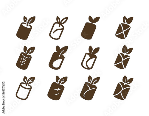 Seafood Roll Icons. Seafood spring rolls. Icon set. Set Logo of seafood spring rolls: roll with herbs. harmonious logo variations of the same emblematic