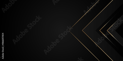 Modern black luxury background with golden line. Presentation black design vector templates. Luxury and elegant. Premium style direction design for poster, cover, print, artwork. Vector illustration. 