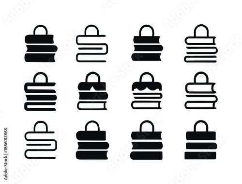 Back-to-School Icons. Back-to-school shopping. Icon set. Set Logo of Back-to-school shopping: stack of books. harmonious logo variations of the same emblematic