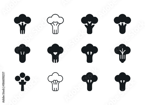 Vegetable Logo Icons. The importance of eating vegetables. Icon set. Set Logo of Eating vegetables: broccoli. harmonious logo variations of the same emblematic
