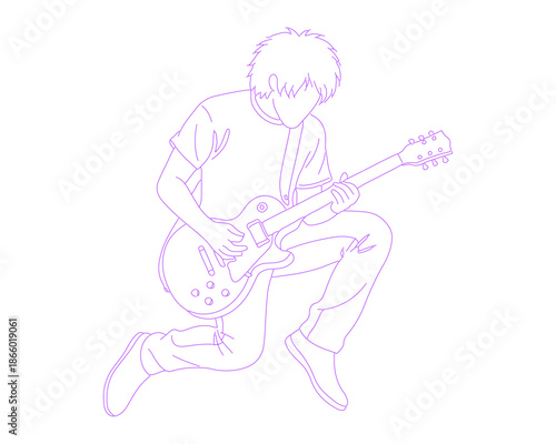 1990s Rock Band Guitarist Lineart Illustration