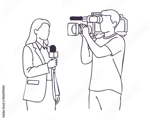 Cameraman and Reporter Lineart Illustration