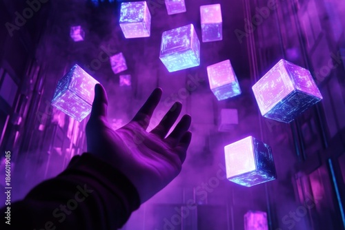 Wallpaper Mural Mystical cubes floating above hand, illuminated with vibrant light Torontodigital.ca