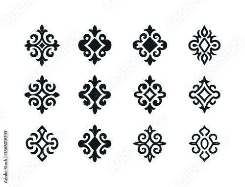 Vintage Pattern Icons. Vintage Patterns. Icon set. Set Logo of Vintage Patterns: classic wallpaper medallion unit. harmonious logo variations of the same