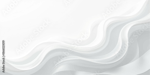 An abstract white background featuring soft blue waves and a smooth silk texture creates a curved vector design with a liquid satin pattern for a light and modern wallpaper illustration
