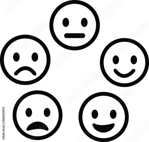 Emoticons set. Emoji faces collection. Emojis flat style. Happy and sad emoji. Line smiley face - stock vector.