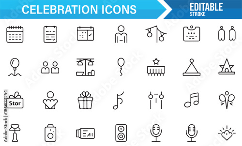 Party planning and celebration outline icons collection