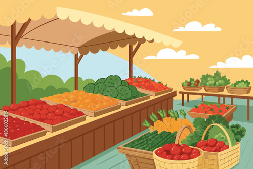 Farmers Market Fresh Produce Panorama Back