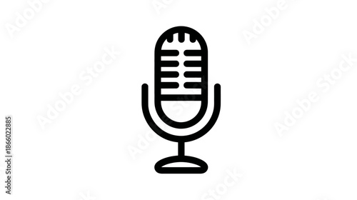 Minimalist Line Art Icon of a Vintage Studio Microphone for Podcasting, Broadcasting, Recording, and Communication