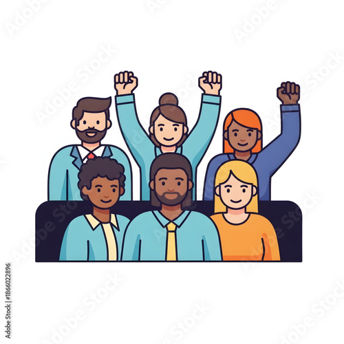 Diverse Group of Professionals Celebrating Success Together, Raising Fists in Unity and Empowerment, Showcasing Teamwork and Collaboration